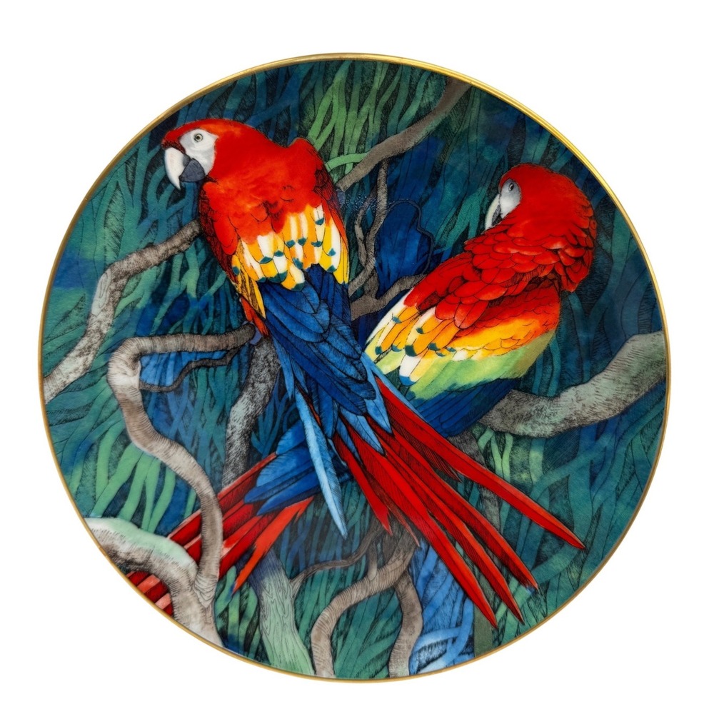 Vintage Wedgwood Scarlet Macaw Plate Limited Edition Tropical Birds Gold Rim